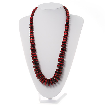 Long Red & Brown Button Wooden Bead Necklace - main view