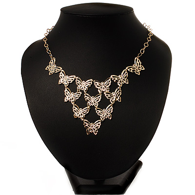 Gold Tone Butterfly Bib Necklace - main view