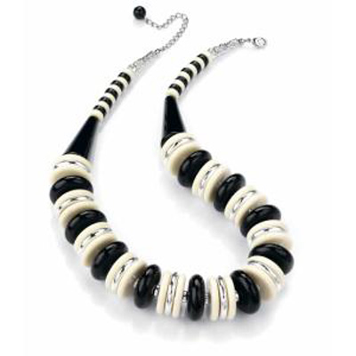 Black, White & Silver Chunky Button Acrylic Bead Choker Necklace - main view