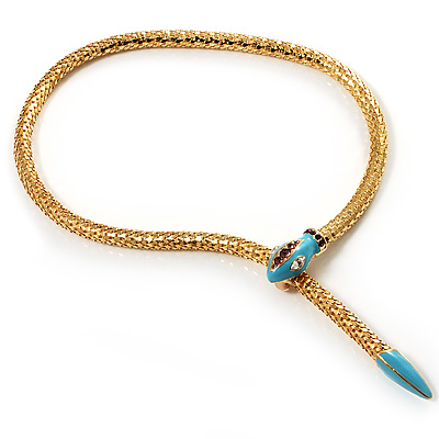 Gold Plated Enamel Crystal Snake Choker Necklace - main view