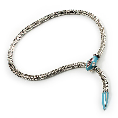 Silver Plated Enamel Crystal Snake Choker Necklace - main view
