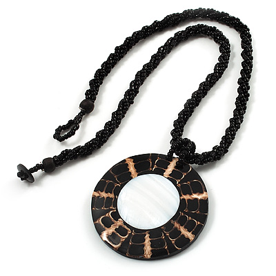 Round Shell Black Glass Bead Pendant Necklace - main view