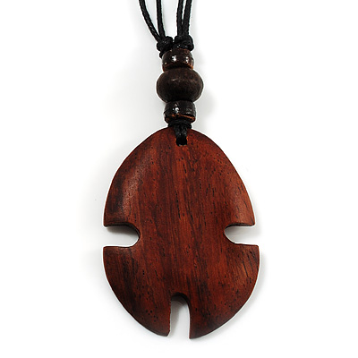 Unisex Adjustable Brown Wood 'Symbol' Black Cord Pendant Necklace - main view