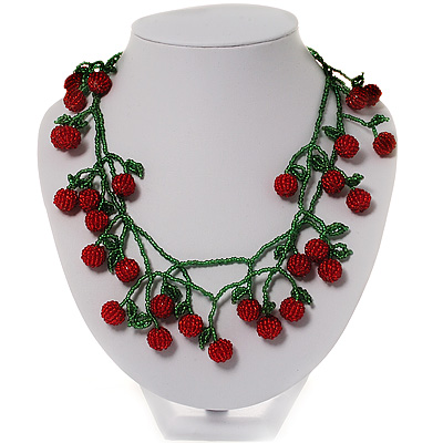 Red Glass Bead Cherry Necklace - main view