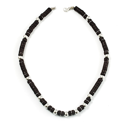 Unisex Black Resin & Silver Tone Metal Bead Necklace - 40cm Length - main view