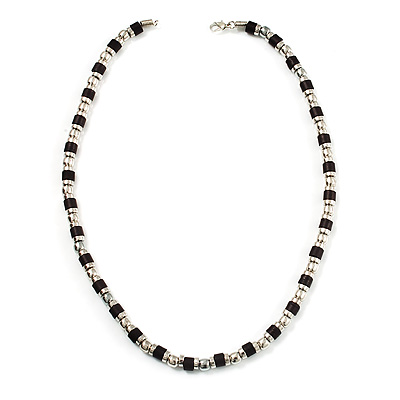 Unisex Black Resin & Silver Tone Metal Bead Necklace - 40cm Length - main view