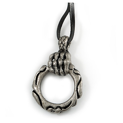 Skeleton Hand Leather Cord Gothic Pendant (Antique Silver) - main view