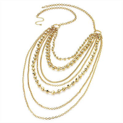 Long Chic Gold Plated Multi Strand Bead Necklace -115cm Length - main view