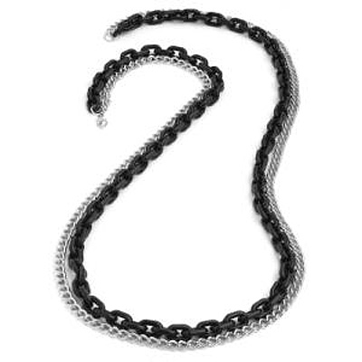 Long Black Plastic & Silver Metal Chain Necklace - 88cm Length - main view