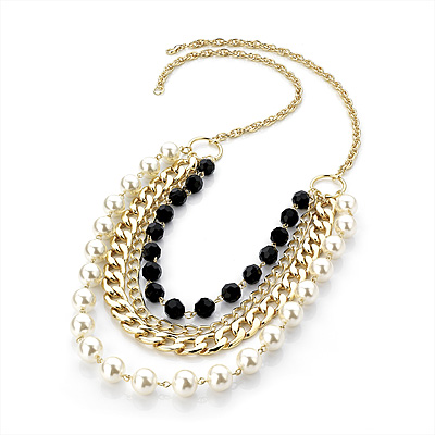 4 Strand Long Imitation Pearl Gold Plated Necklace - 80cm Length - main view