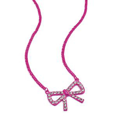 Neon Pink Crystal Bow Necklace - 38cm Length - main view