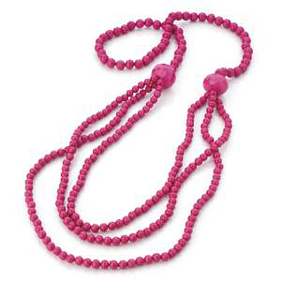 Long Multi Strand Plastic Bead Necklace (Bright Pink) - 92cm Length - main view