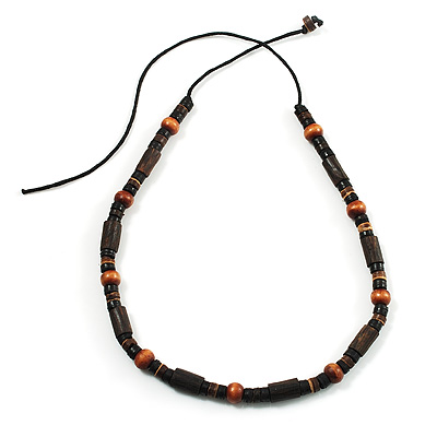 Unisex Brown/ Light Brown Wood Bead Necklace - 40cm Length - main view