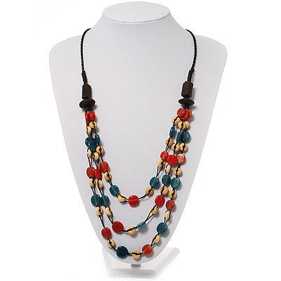 3 Strand Multicoloured Bead Leather Cord Necklace - 80cm