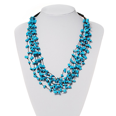 Turquoise Bead Multistrand Cotton Cord Necklace - main view