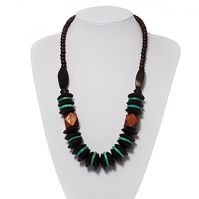 Chunky Beaded Necklace (Dark Brown & Green)