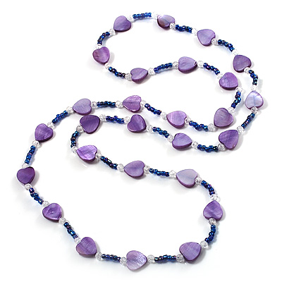 Lavender Heart Shell & Bead Long Necklace -100cm Length - main view