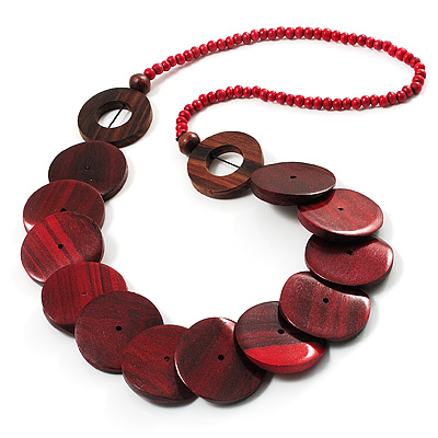 Chunky Wood Button & Bead Necklace - 70cm Length - main view
