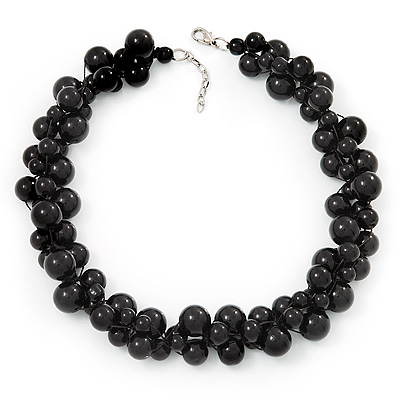 Black Polished Ceramic Bead Twisted Necklace (46cm L/ 6cm Ext) - main view