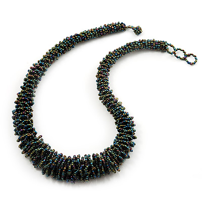 Peacock Chunky Glass Bead Necklace - 58cm Length - main view