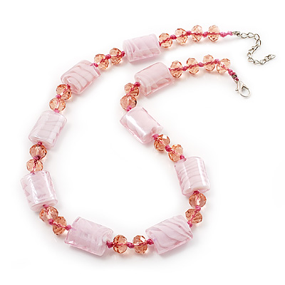 Light Pink Glass & Crystal Necklace (Silver Tone Finish) - 44cm Length (4cm Extender) - main view