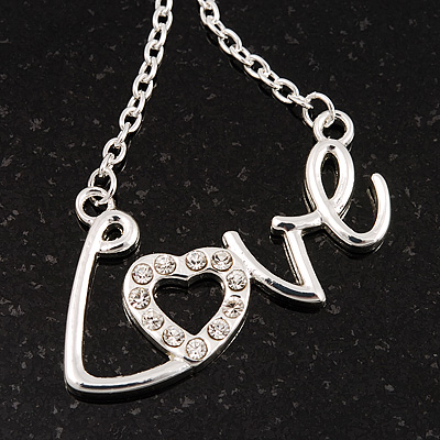 Rhodium Plated 'Love' Necklace - 38cm Length - main view