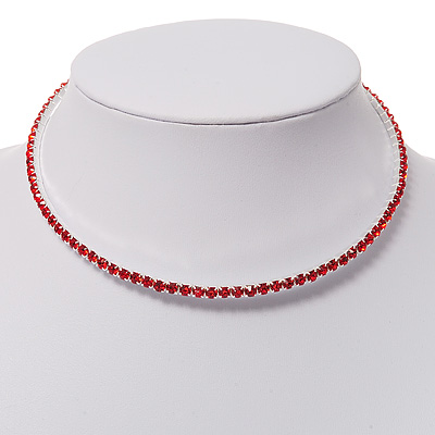 Thin Austrian Crystal Choker Necklace (Hot Red) - main view
