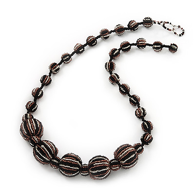 Black/Brown/White Graduated Glass Bead Necklace - 50cm Length - main view