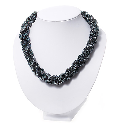 Pewter Glass Bead Twisted Choker Necklace - 40cm Length - main view