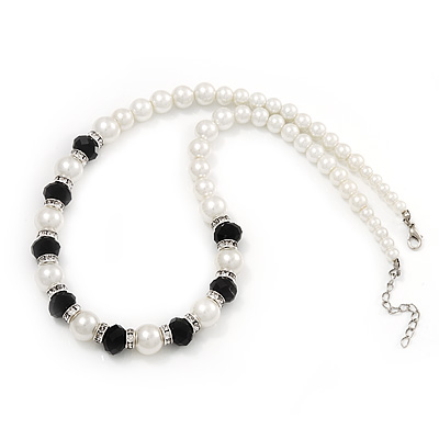 Black/White Simulated Glass Pearl Classic Necklace - 48cm Length (4cm extender) - main view