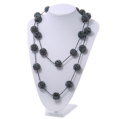 Long Glass Ball Necklace (Black/Metallic) - 120cm Length - main view