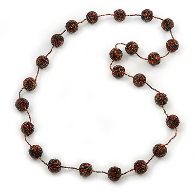 Long Glass Ball Necklace (Black/ Yellow/ Coral/ Amber Coloured) - 120cm Length - main view