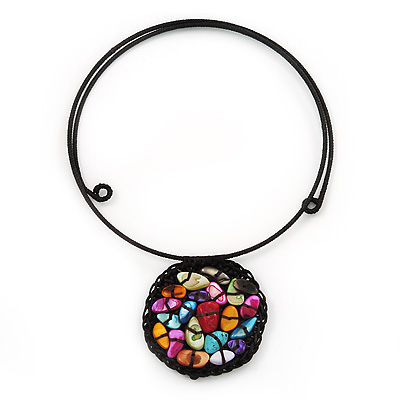 Multicoloured Shell Beaded Medallion Wired Flex Choker Necklace - Adjustable - main view