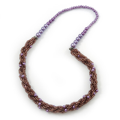 Purple Glass Bead Twisted Necklace - 60cm Length - main view