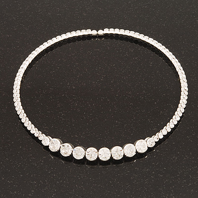 Clear Crystal Flex Choker Necklace In Silver Tone Finish - Adjustable - main view