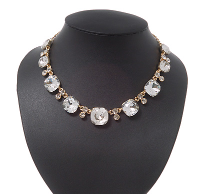 'Gorgeous Rocks' Crystal Choker Necklace In Gold Plating - 34cm Length/ 6cm Extension - main view