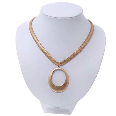 Brushed Gold Plated 'Oval' Pendant Necklace - 40cm Length/ 7cm Extension - main view
