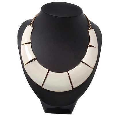 Light Cream Enamel Egyptian Bib Style Choker Necklace In Gold Plating - 38cm Length /7cm Extension - main view