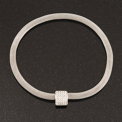 Unique Mesh Diamante Magnetic Choker Necklace In Silver Finish - 40cm Length - main view