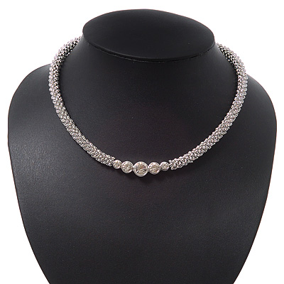 Rhodium Plated Metal Rings Diamante Magnetic Choker Necklace - 36cm Length - main view