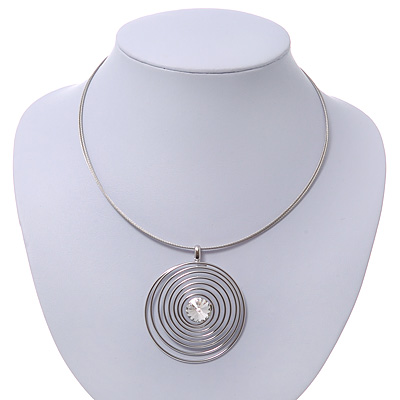 Round Wired Pendant Magnetic Choker In Silver Finish - 36cm Length - main view