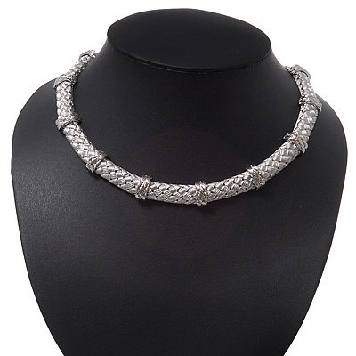 Silver Plated 'Braided' Magnetic Choker Necklace - 34cm Length - main view