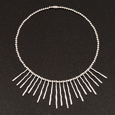 Silver Plated Bib Magnetic Choker Necklace - 38cm Length - main view