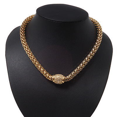 Stylish Mesh Diamante Magnetic Choker Necklace In Gold Plated Metal - 38cm Length - main view