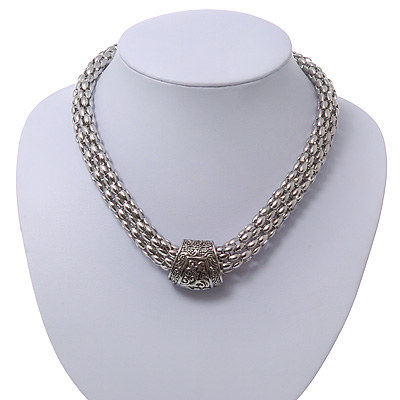 Rhodium Plated Mesh Magnetic Necklace - 40cm Length