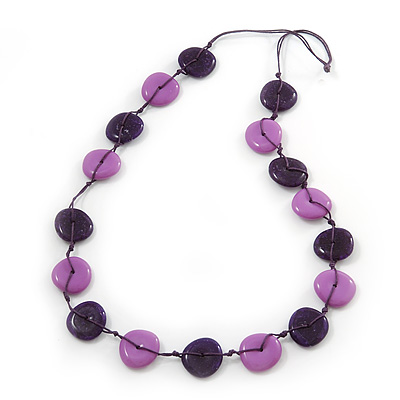 Long Resin Purple/Violet 'Button' Necklace On Cotton Cord - 84cm Length - main view