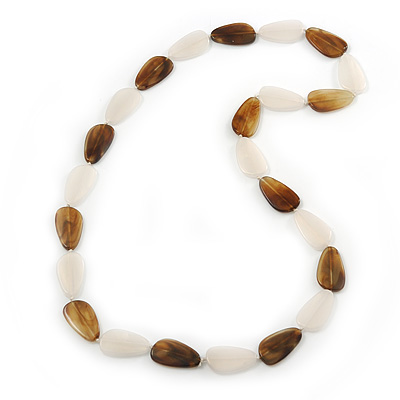 Long Brown/White Acrylic Necklace - 88cm Length - main view