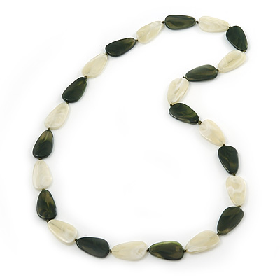 Long Dark Olive/Pale Green Acrylic Necklace - 88cm Length - main view
