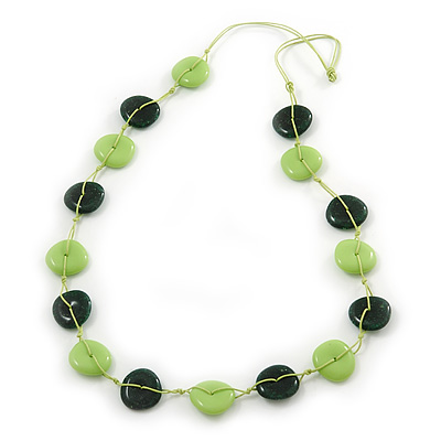 Long Resin Lime/Dark Green 'Button' Necklace On Cotton Cord - 84cm Length - main view