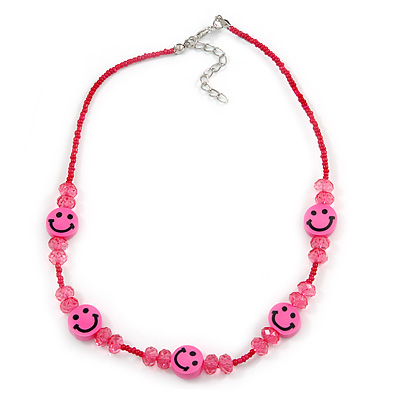 Children's Deep Pink 'Happy Face' Necklace - 36cm Length/ 4cm Extension - main view